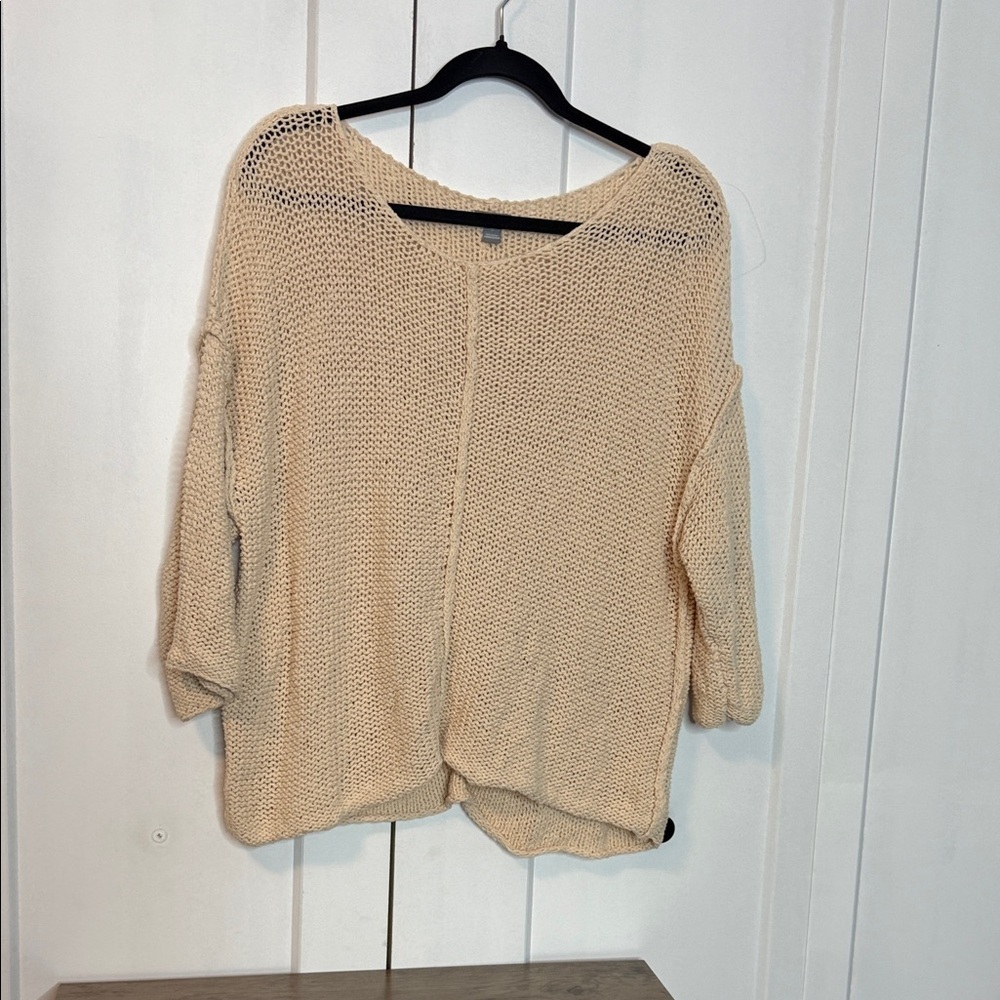 Aerie Soft Beige Knit Short sleeve Sheer Sweater - Oversized XS fits up to a Med